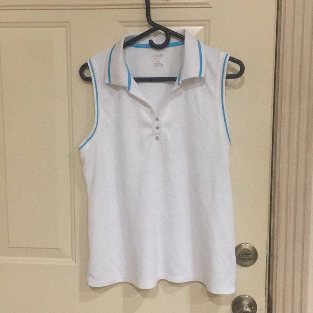Sleeveless shirt white with turquoise
